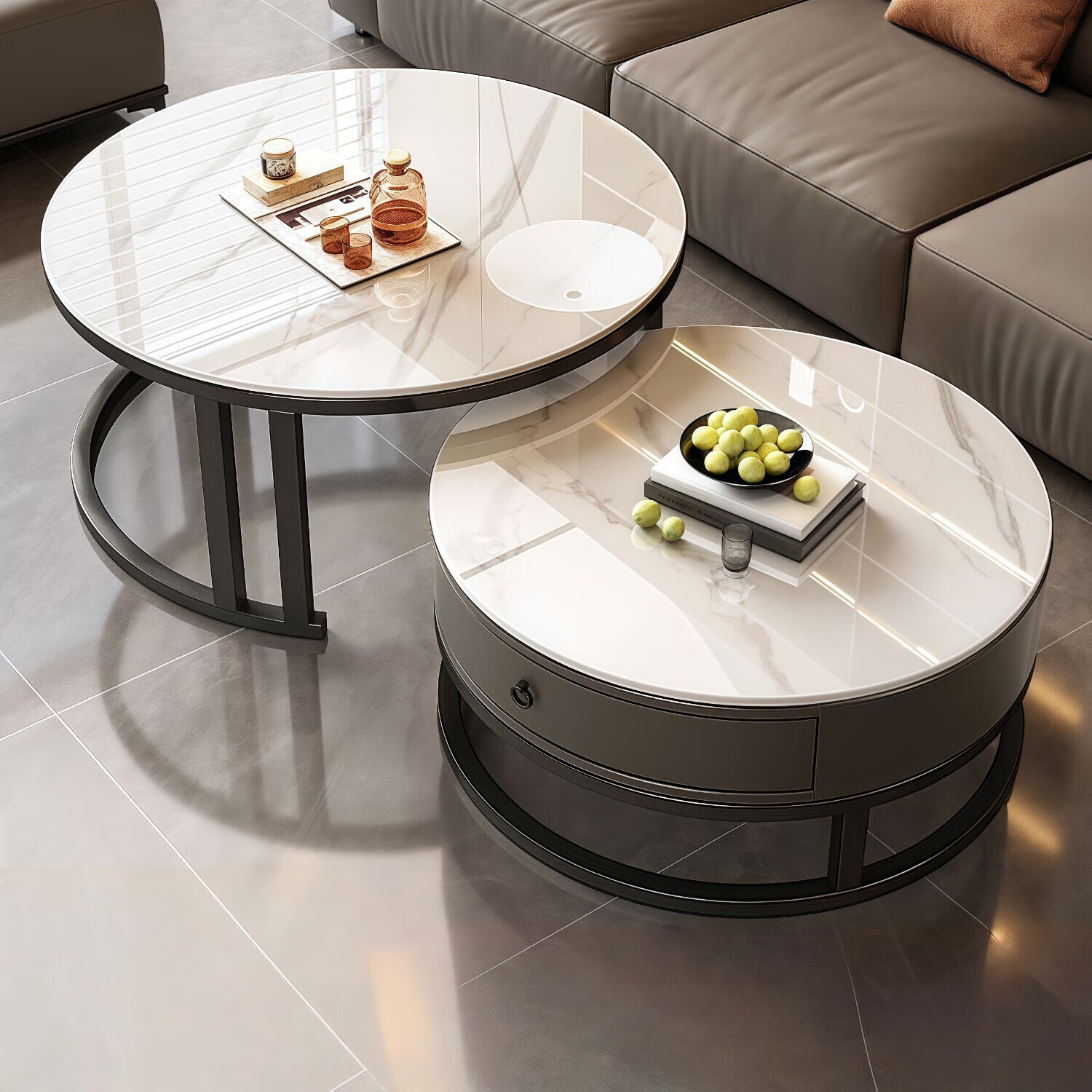 Gupujia Rock Slab Coffee Table, Living Room Modern Minimalist Light Luxury Small Apartment Reception Tea Table, Sofa Glass Side Table, Balcony Small Corner Table