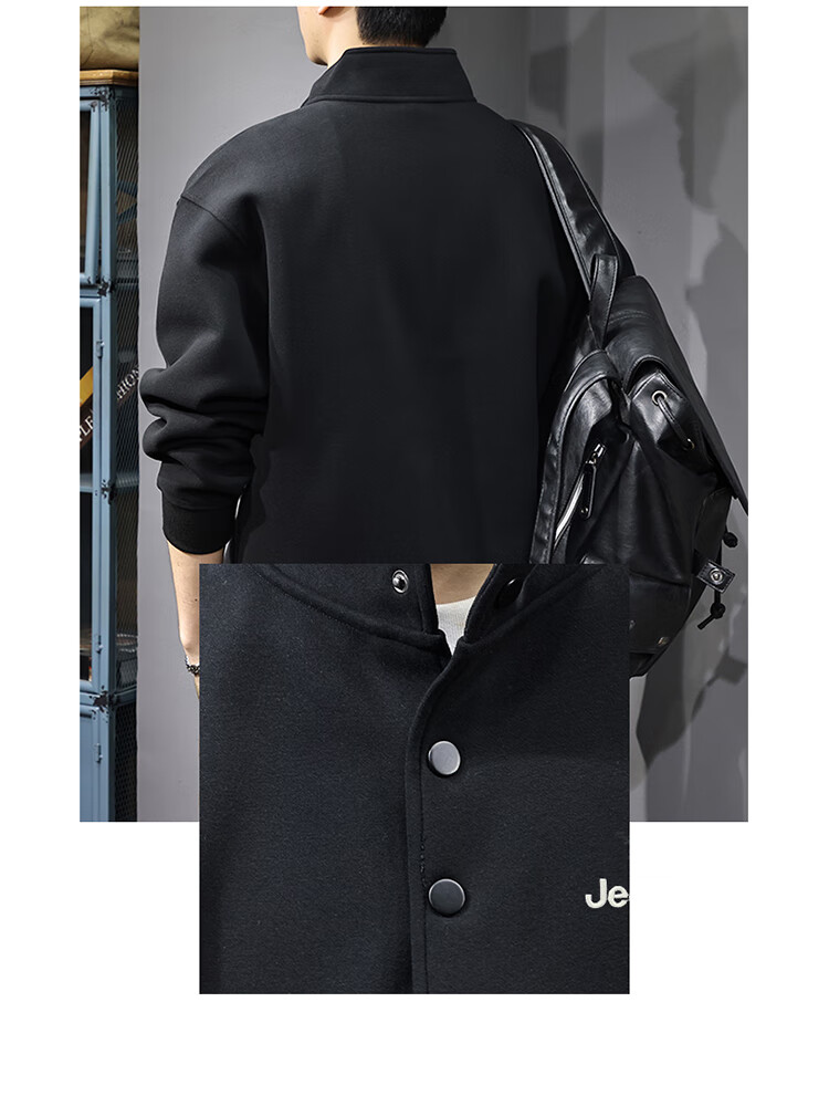 JEEP Men's Sweatshirt, Spring And Autumn Heavy Embroidery Base Layer, Casual Trendy Top for Men, Black, Size L 8