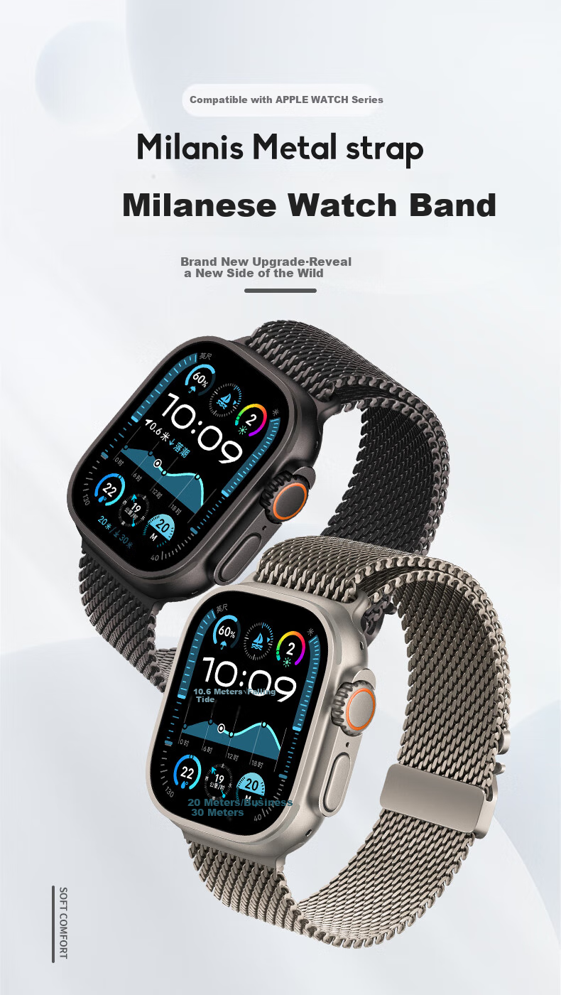 BHO [Parachute Buckle Milanese Loop] Compatible with Apple Watch Band, for Apple Watch Ultra 4, IWatch S12/S11/10/9/SE3, Metal Band 1
