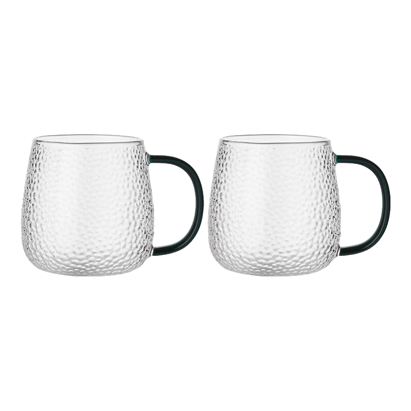 JD Original Glass Cups, Heat-Resistant Tea Infuser Cups with Hammered Pattern for Cold Water And Coffee, 300ml*2