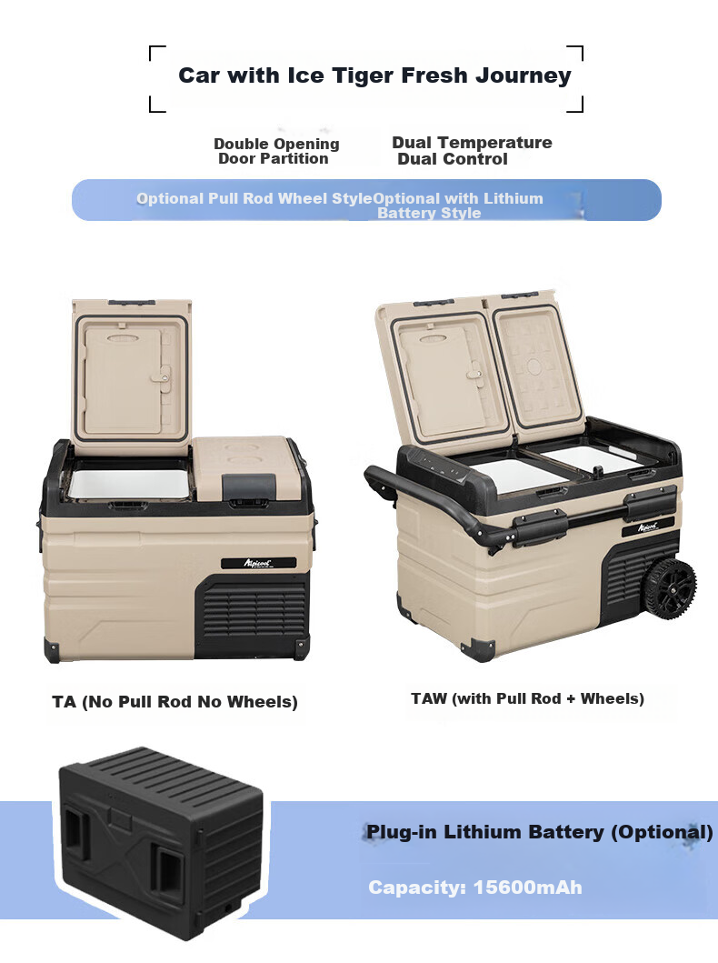 Alpicool Compressor Car Refrigerator TA45, Double-Door Freezer And Refrigerator, Compartmentalized, 12V/24V, Truck Fridge 18