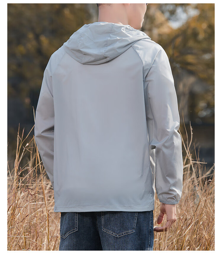 Romon Men's Sunscreen Jacket Summer Ice Silk Outdoor Fishing Sports Breathable Skin Jacket Quick-Dry Men's Clothing SF08 Stone Blue 4XL 8