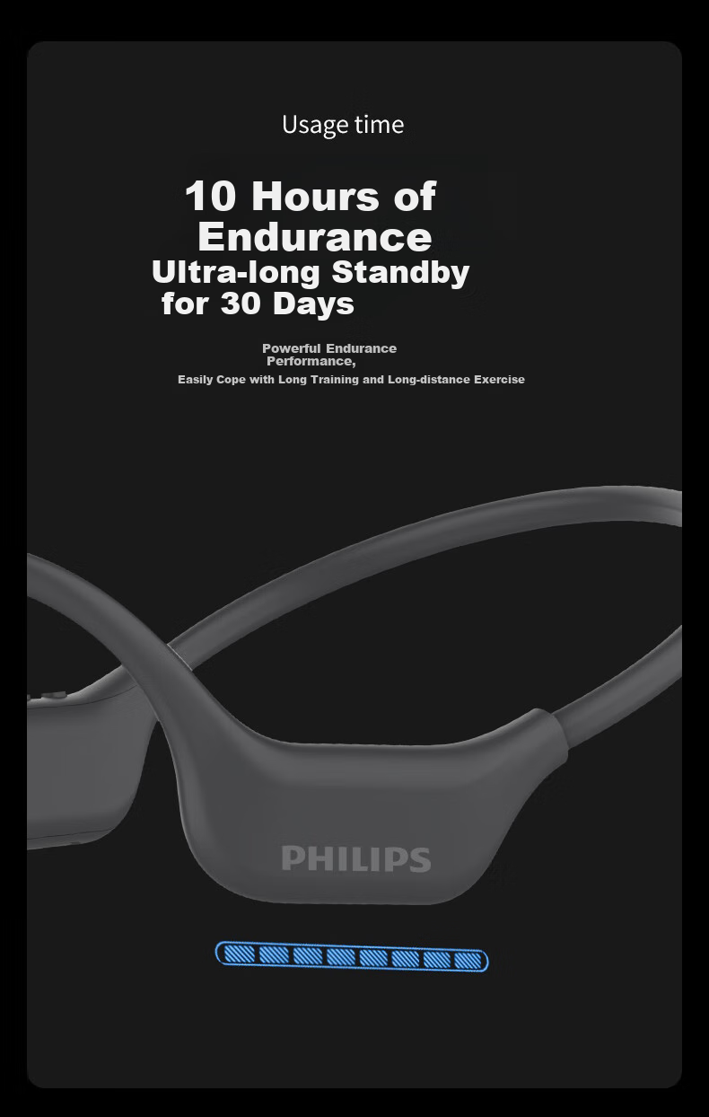 PHILIPS Bone Conduction Bluetooth Headphones, Professional Sports Running, Ear-Hook Style, True Wireless, Open-Ear Design, Not In-Ear, Clip-On, Long Battery Life, High-End Noise Reduction, Suitable for Apple And Huawei, TAA6609C Black 6