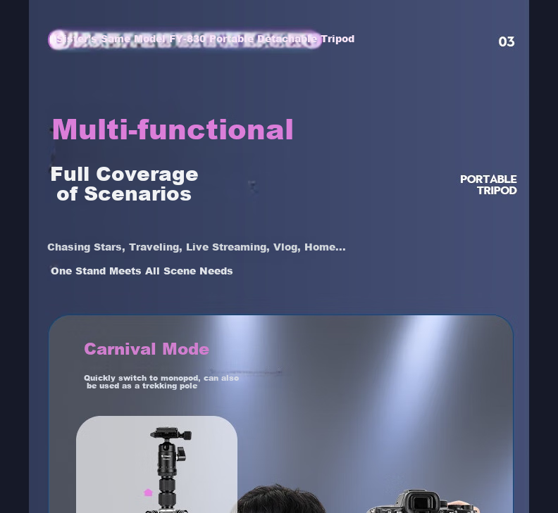 Fotopro FY-830+42QF Compact Detachable Monopod Quick-Expand Concert Camera Tripod Phone Stand 12