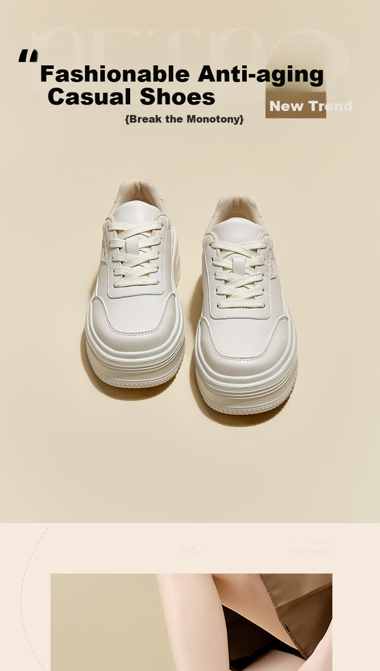 Dusto Thick-Soled Versatile Round-Toe White Sneakers for Women, 2026 New Popular Spring Style, Height-Increasing Shoes for Petite Women, Panda Shoes 1