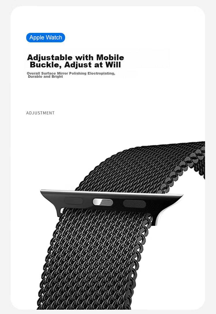 MSSM Compatible Apple Watch Band, Milanese Loop for IWatch Ultra 4/S12/11/10/9/Se3/2, Metal Magnetic Clasp, Black, 38-42 10