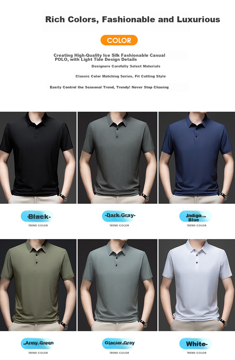 LangSha Polo Shirt for Men, Summer Sports T-Shirt, Loose-Fitting Cool Ice Silk Collar, Short Sleeve Fitness Running Father's Day Gift 5