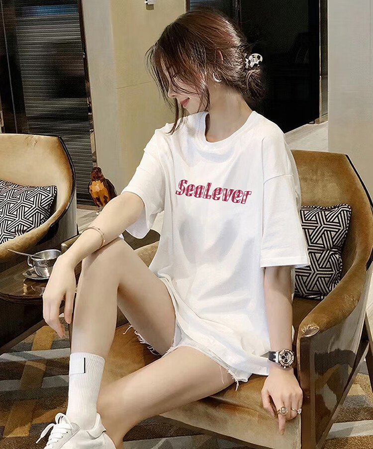 TonLion 2025 Summer Women's Front Chest Letter Print Round Neck Short-Sleeve T-Shirt, White, M 1