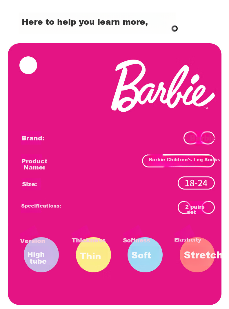 Barbie Children's Mid-Calf Socks, Girls' Thin Mesh Long Socks, Spring And Autumn Half-Calf Socks, Kids' Cotton Socks, Preppy Style 6