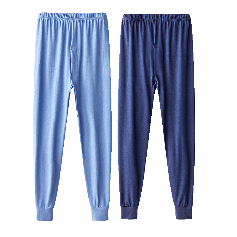 Bejirog Middle-aged and Elderly Men's Pure Cotton Autumn Pants Loose Fit Cotton Wool Pants Dad Style Plus Size Dark Blue + Light Blue 4XL