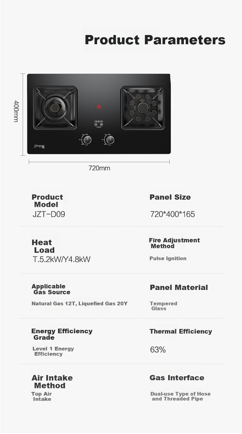 CHIGO Gas Stove with 15% Government Subsidy, Natural Gas Double Burner, 5.2kW High Flame Built-in Desktop Glass Panel Cooktop JZT-KN108 10