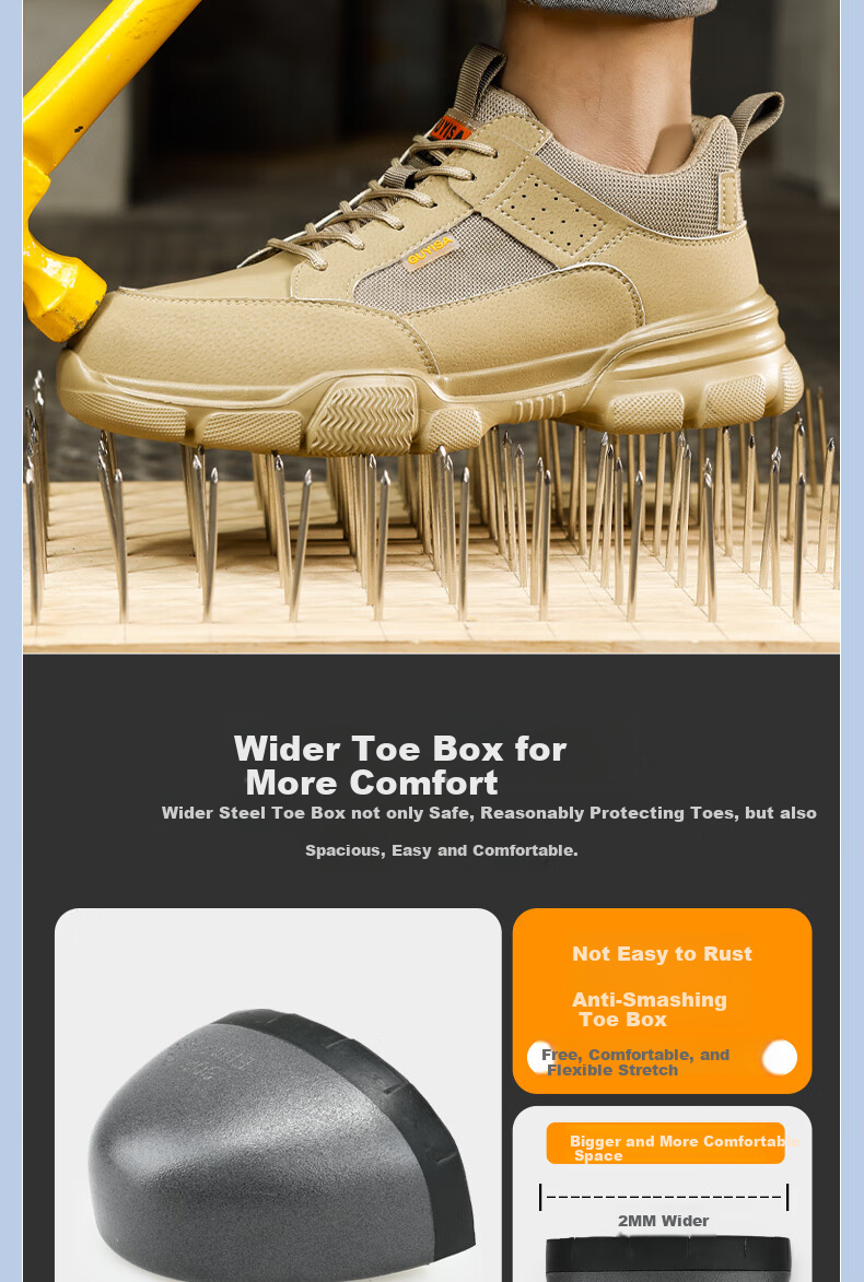 Fumeier Safety Shoes for Men, Summer Breathable Anti-Smashing Anti-Puncture Steel Toe Ultra-Light Comfortable Work Functional Shoes 1115T Size 38 5