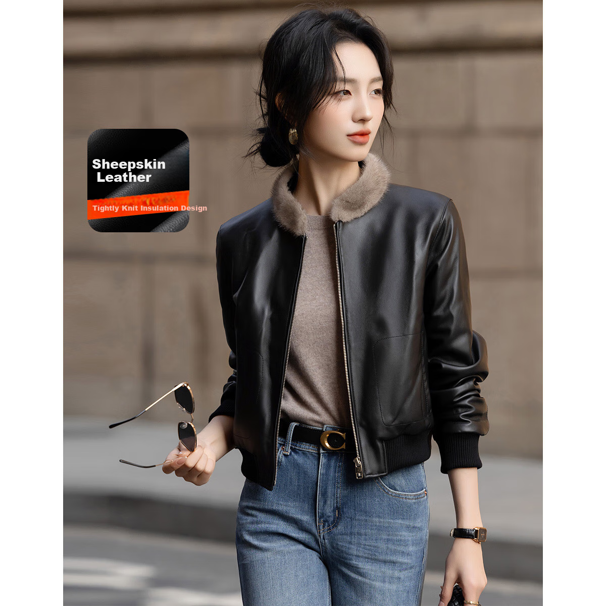 Dme [Manufacturing Sunshine] Winter Luxury Mink Coat with Stand Collar, High Warmth, 90% Duck Down, Women's Sheepskin down Jacket