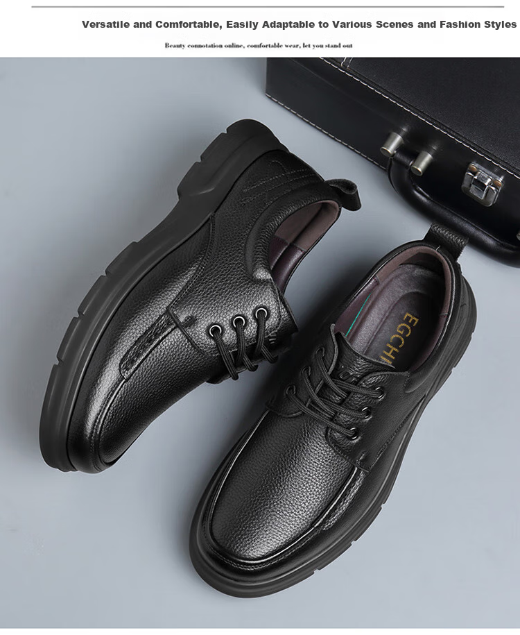 EGCHI Men's Leather Shoes, Business Casual Shoes, Top-Grain Cowhide Work Driving Shoes, J7275, Black, Size 44 15