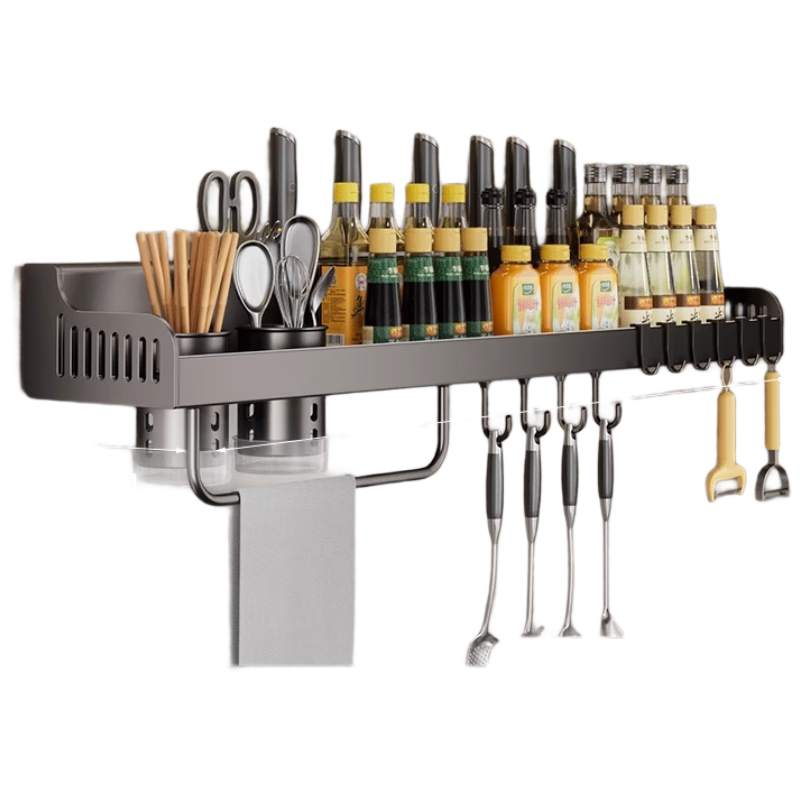 Jibaiju Kitchen Storage Rack, No Drilling Required, Spice Rack, Spoon And Knife Holder, All-In Wall-Mounted, Multifunctional Storage Shelf for Home Use