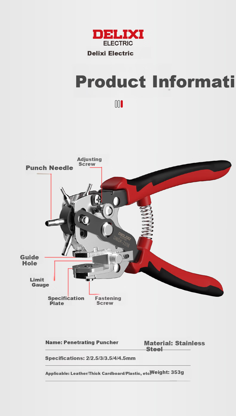 DELIXI Labor-Saving Belt Hole Puncher, Waist Belt Leather Accessory Bag Watch Strap Hole Puncher, Round Hole Punching Tool Hole Maker 9