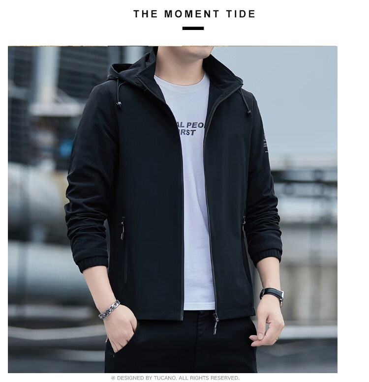 TUCANO Men's Jacket Spring Autumn Detachable Hood Outdoor Versatile Printed Sports Comfortable Top Light Gray 5XL 10