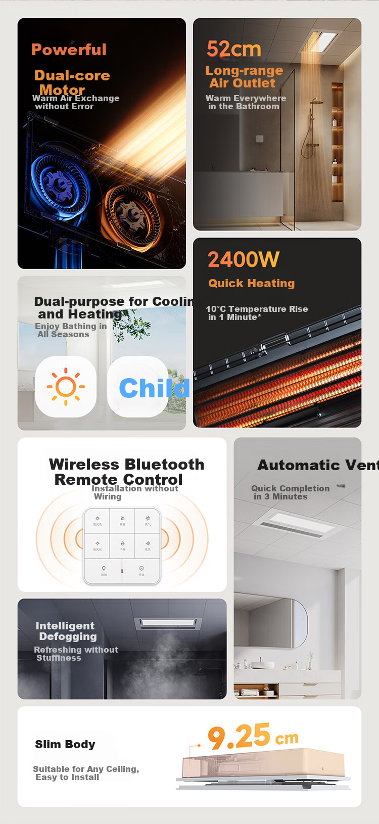 Mijia Smart Bathroom Heater, Dual-Core Multifunctional Wind Heating And Lighting, Rapid Temperature Rise, Intelligent Control, 2400W Standard Versio 2