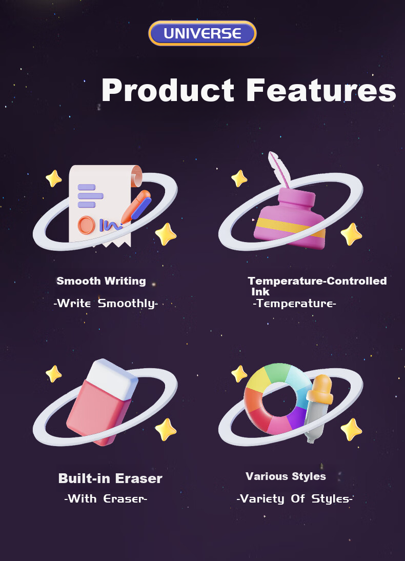 AIHAO [Exam Reward, Graduation Gift] Universe All Things Retractable Erasable Pen ST Tip 0.5mm Elementary School Third Grade Hot Erasable Gel Pen Crystal Blue 5 Pieces GP2715 3