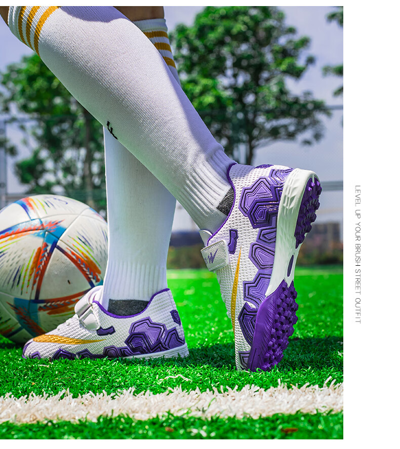 Shuangxing Children's Soccer Shoes, TF Turf Cleats, Summer Student Youth Big Kids Lightweight Non-Slip Wear-Resistant Football Boots, White And Pink, Size 34 19