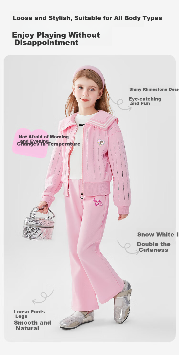 Disney Girls' Spring And Autumn Outfit, Spring Girls' Jacket, Children's Pants, Sports Casual Set 2026, Purple, Size 120 5