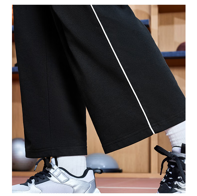 361° Children's Clothing Girls' Loose Straight-Leg Sports Knit Wide-Leg Pants for Older Kids, Fall 2025, Black, Size 150 4