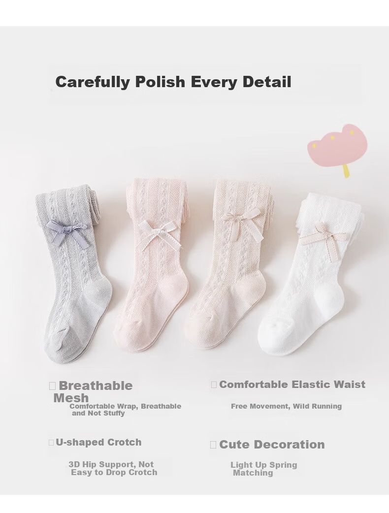 Langsha Girls' Spring Summer Thin White Mesh Breathable Anti-Mosquito Tights Pantyhose 2