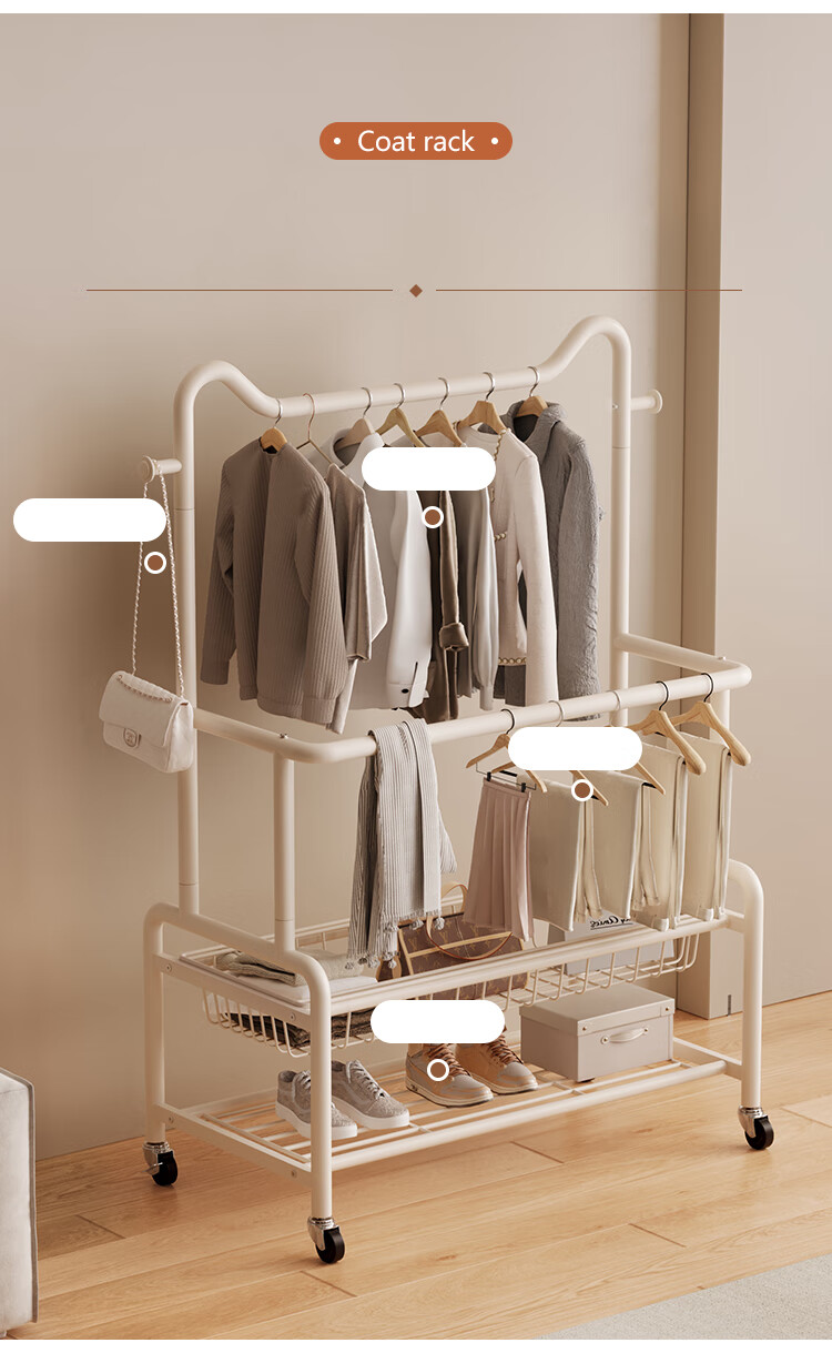 Yupin Coat Rack, Floor-Standing, for Bedroom Use, Clothes Drying Rack, Balcony Storage Organizer, Movable Hanger, MJ121 Double-Layer 80 4