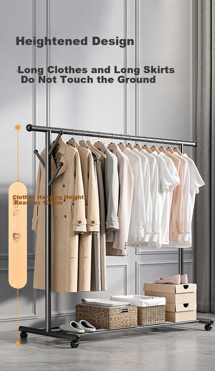 JD Original Bedroom Balcony Clothes Rack, Movable Floor-Standing Drying Rack, Indoor Clothes Hanger, 1.3 Meters, Volcanic Ash Color 6