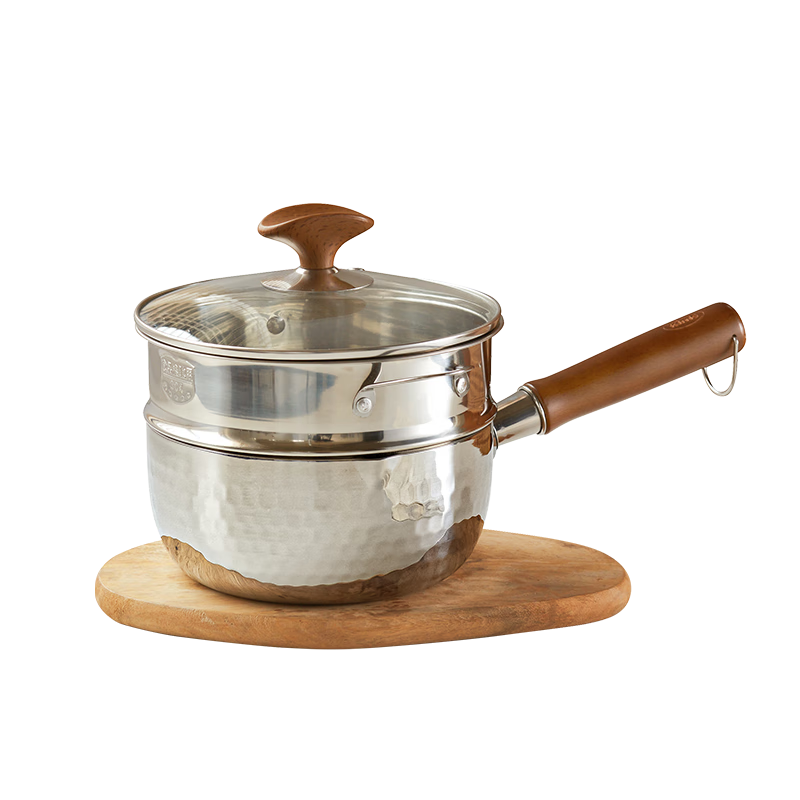 Kims Cook Japanese-Style Sukiyaki Pot Stainless Steel Small Milk Pot for Home Use, Single Serving Small Pot, Baby Noodle Pot, Soup Pot 22cm + Steamer Basket