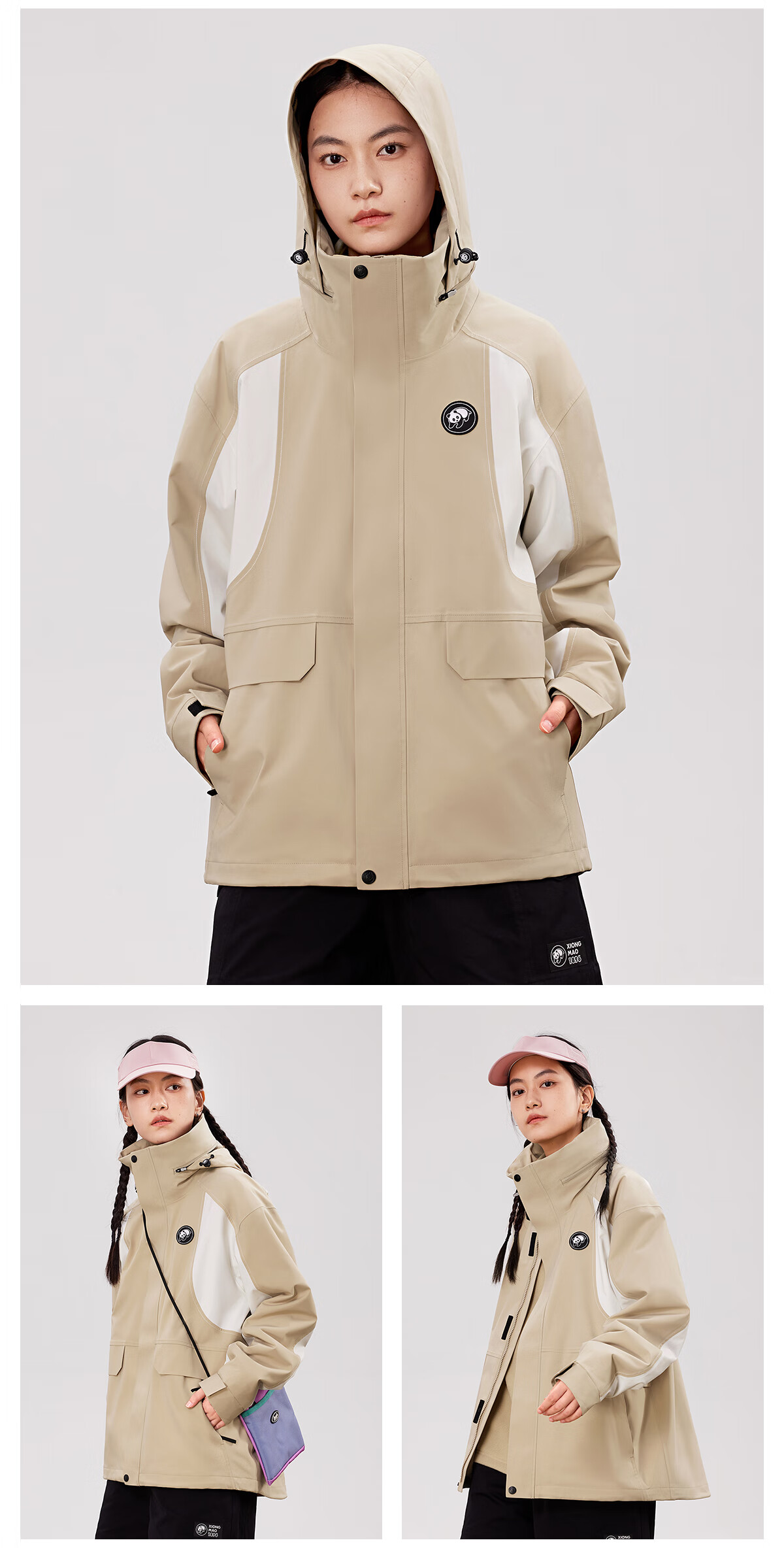 Panda Camel Series 3-in-1 Outdoor Jacket Unisex Windproof Rainproof Fleece Hiking Coat 1612, L 25