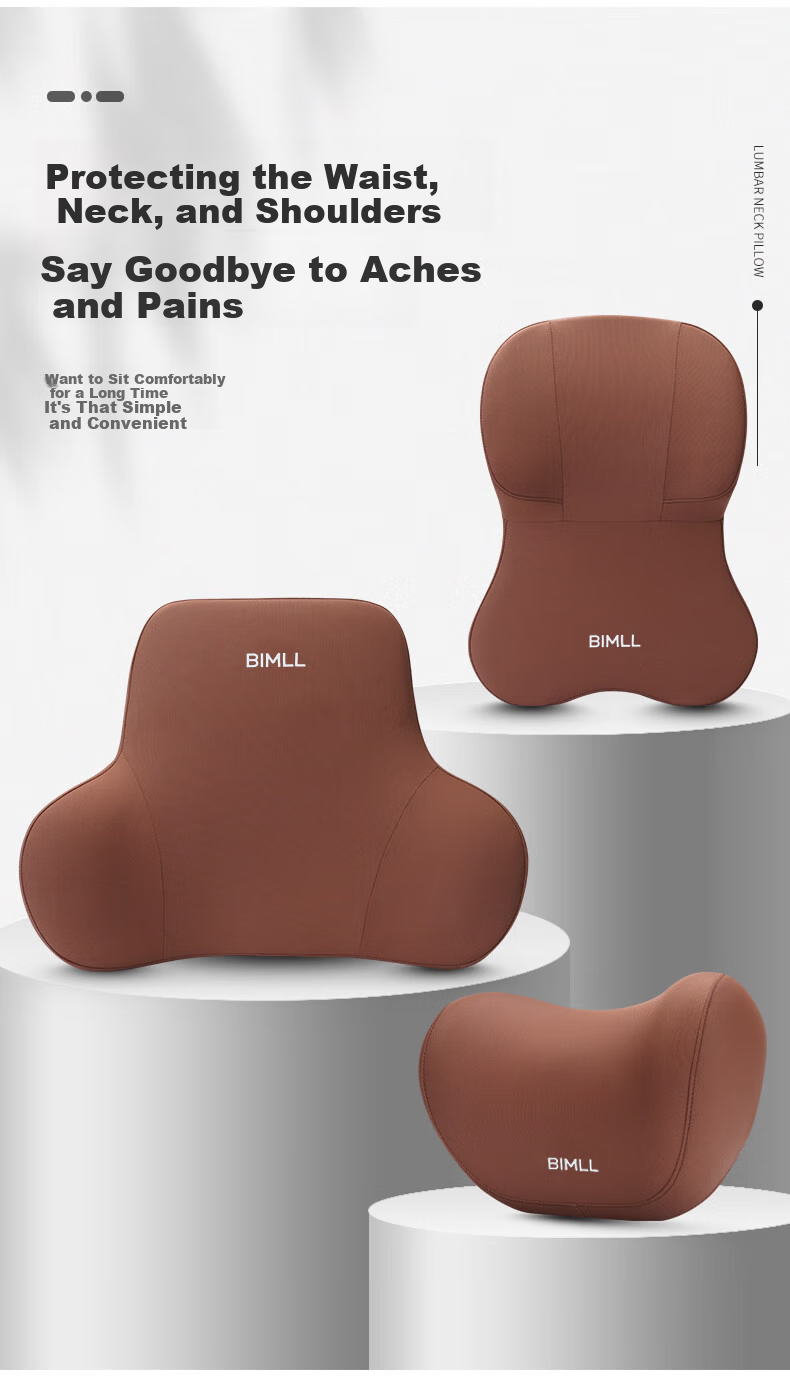 BIMLL Automotive Headrest Lumbar Support Aviation-Grade Car Seat Neck Pillow Car Cushion Backrest Enlarged and Thickened 3