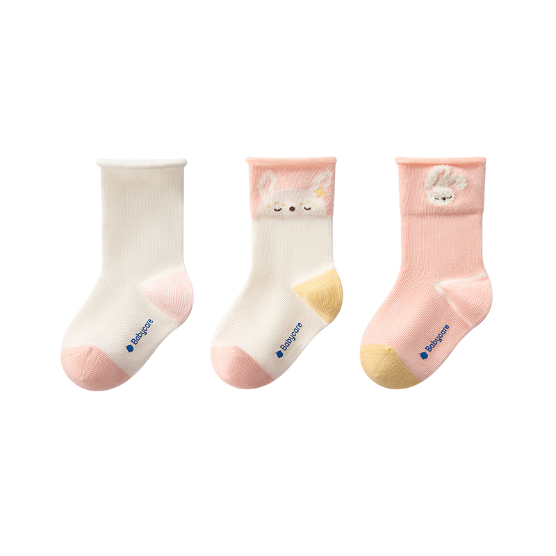 Babycare Children's Socks Boys Cotton Socks Girls Floor Socks Baby Toddler Socks Newborn Infant Socks Cream Little Rabbit 3 Pairs M