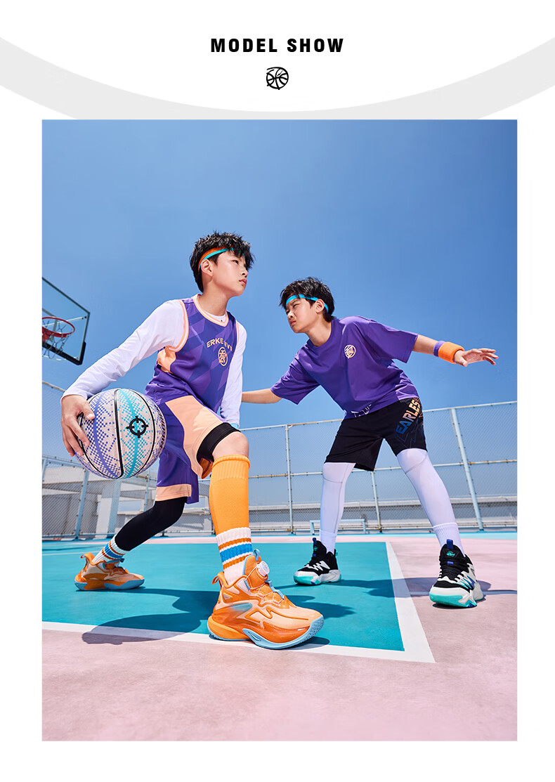 ERKE Kids Boys Youth Cushioning Basketball Shoes Children's Dial Buckle Sports Shoes Athletic Orange/Orange Haze Size 37 14