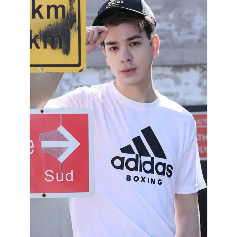Adidas [Clearance Sale], Summer Unisex Short-Sleeve Men's T-Shirt, Running Fitness Sports Quick-Dry, White/gold, 2XL 3