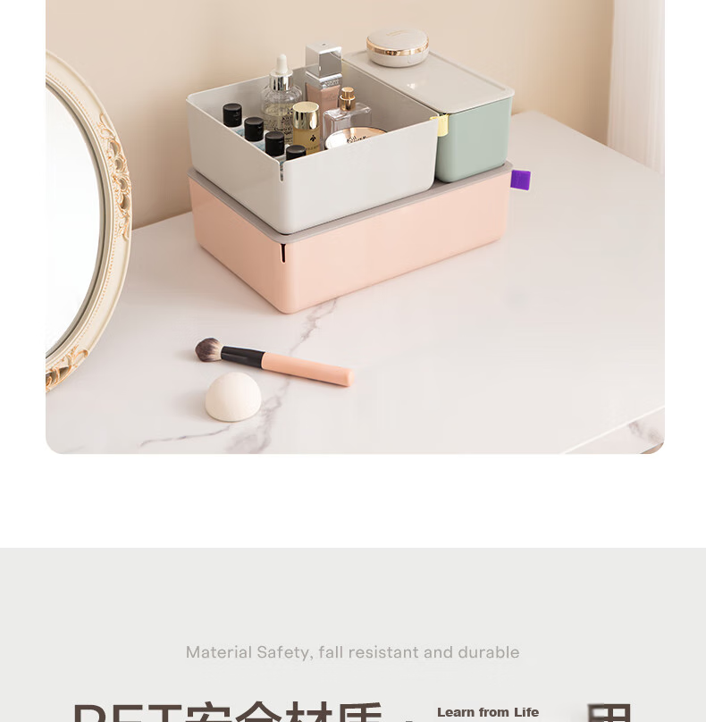 Deli [Volume 2.4L] Medium Desktop Storage Box with Lid, Dust-Proof, Pen Holder, Stationery Organizer, Cosmetic Mini Box, Small Item Storage Container XDM11 Pink 6