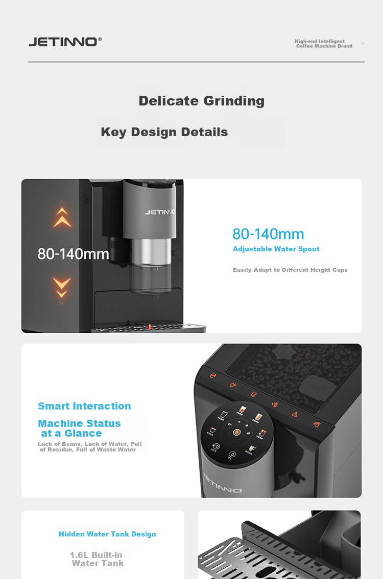 Jinu (Jetinno) [7-Day Trial] Fully Automatic Coffee Machine for Home And Office Use, Italian Grinding All-In (64mm Flat Blade), Cold Brew Coffee JL06B Ink Gray Color 20