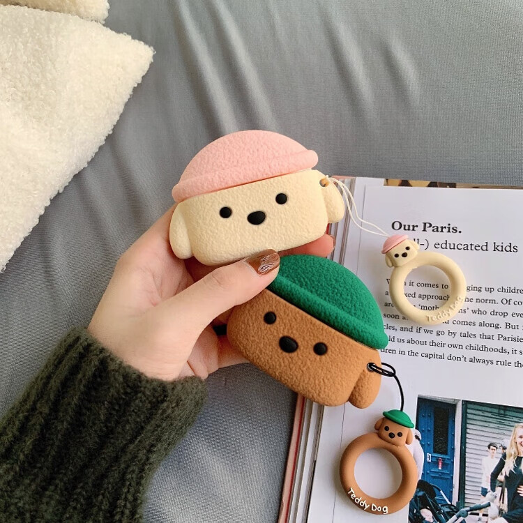 Beiyipin Pink Cute Teddy with Pendant, Compatible with AirPods 4 Case, Silicone AirPods 2 Soft Shell, AirPods Couple, AirPods Apple Bluetooth Earphones 5