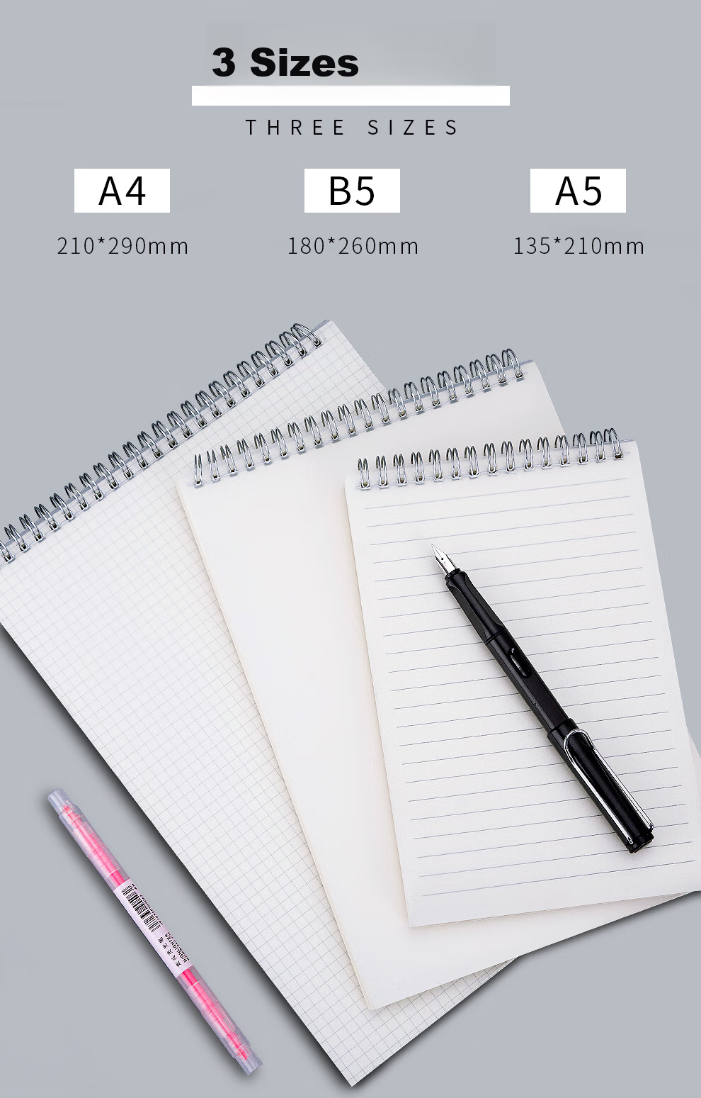 Faramon Thick Spiral Notebook with Grid Paper, B5 Soft Cover Loose-Leaf Notebook for Students' English Error Correction And Diary, Grid Paper Notebook, Pack of 4 6