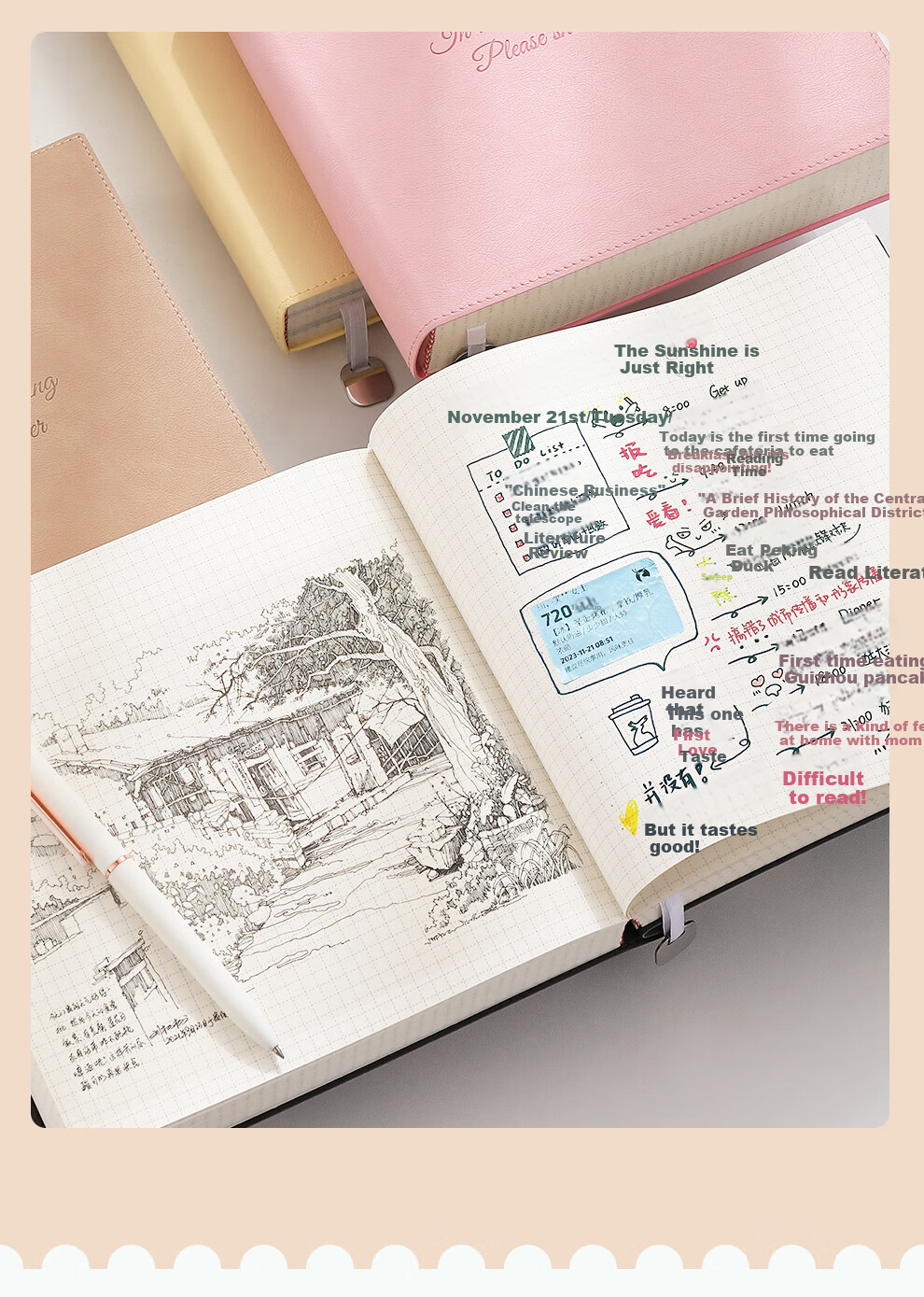 Jiaranheng [Lasts 2 Years] B5 Extra Thick Notebook, Aesthetically Pleasing Soft Cover, 16K Journal, 380 Sheets, 760 Pages, College Student Exam Preparation Notebook, Grid Paper Inner Pages, Customizable 6