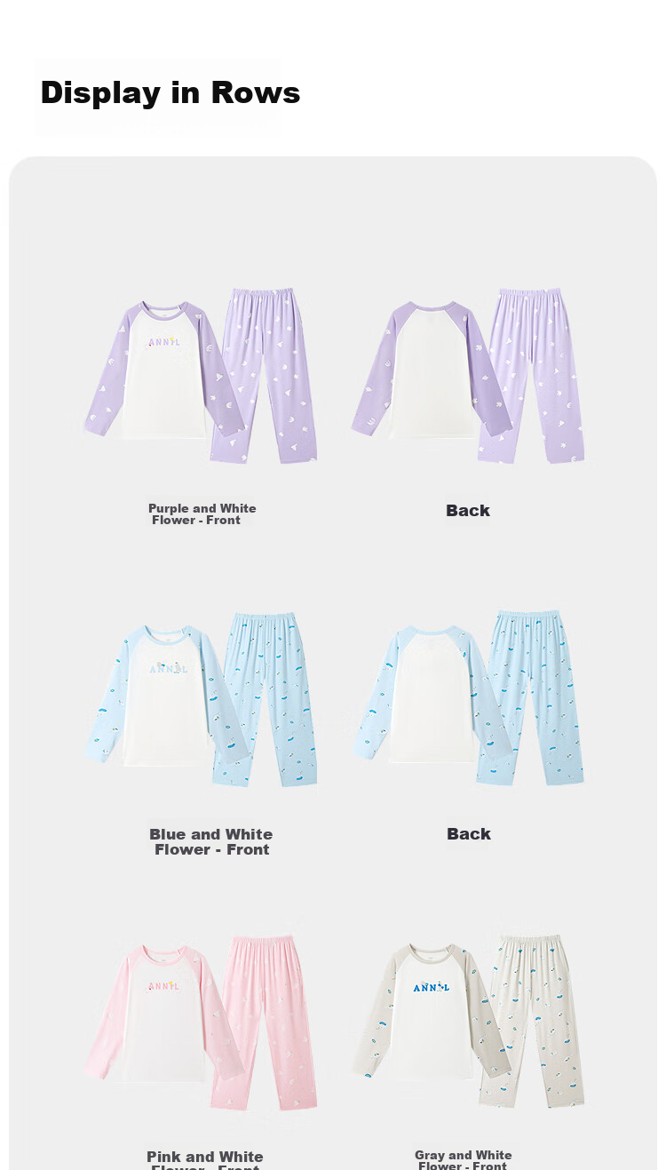 Annil Children's Clothing, Boys And Girls Home Wear Set, Spring 2025 New Style, Blue And White Floral Pattern, Size 130 12