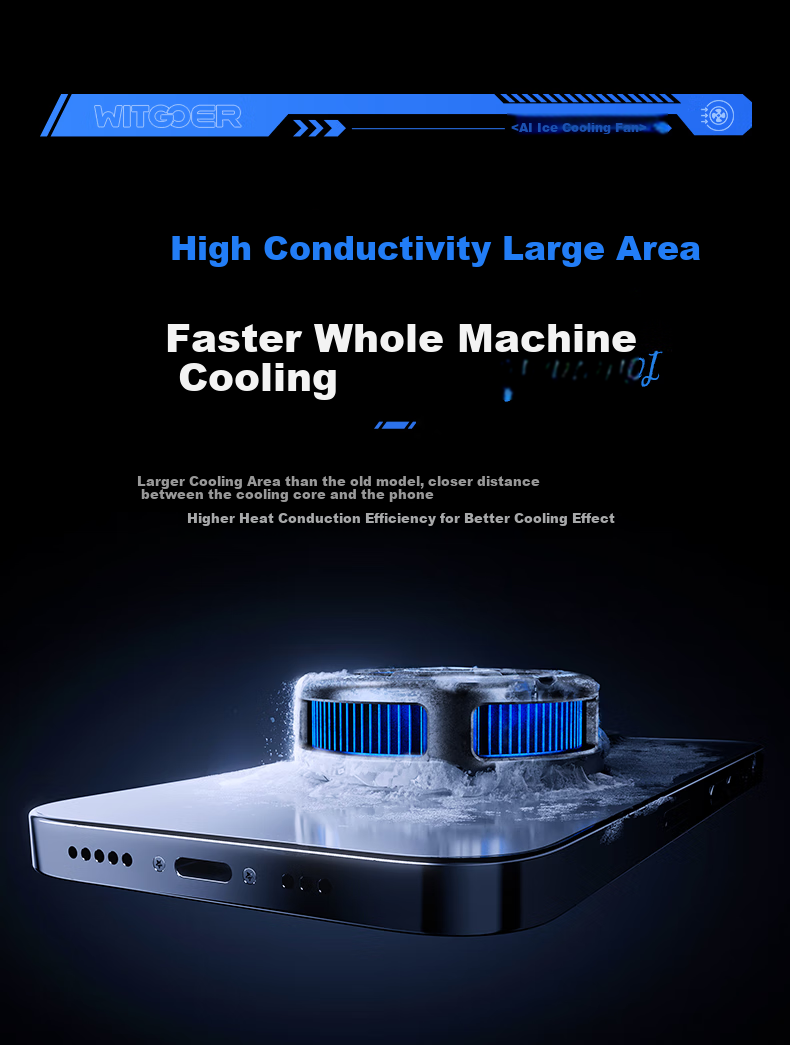 WITGOER [Three-In Phone Cooler] Wireless Charging Cooling Magnetic Flat Gaming Phone Stand Clip for E-Sports Live Streaming Semiconductor Cooling Compatible with Apple 36