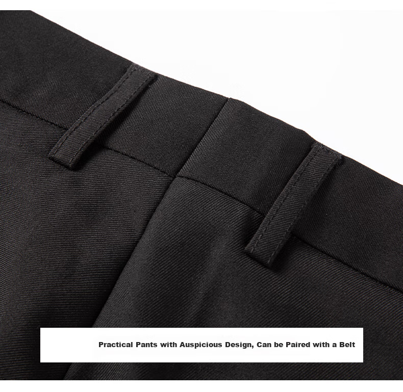 ROMON Wrinkle-Free Dress Pants for Men, Straight-Leg Stretchy, Spring And Autumn 2026, Middle-Aged And Young Business Workwear Style Professional Trousers, Black, Size 31 21