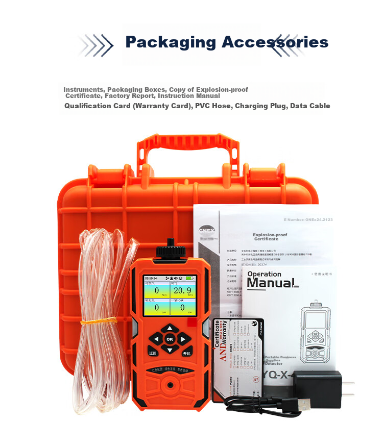 EDKORS Pump-Suction Four-In Gas Detector for Combustible Gas, Oxygen, Hydrogen Sulfide, CO, Hazardous Confined Space Alarm 18