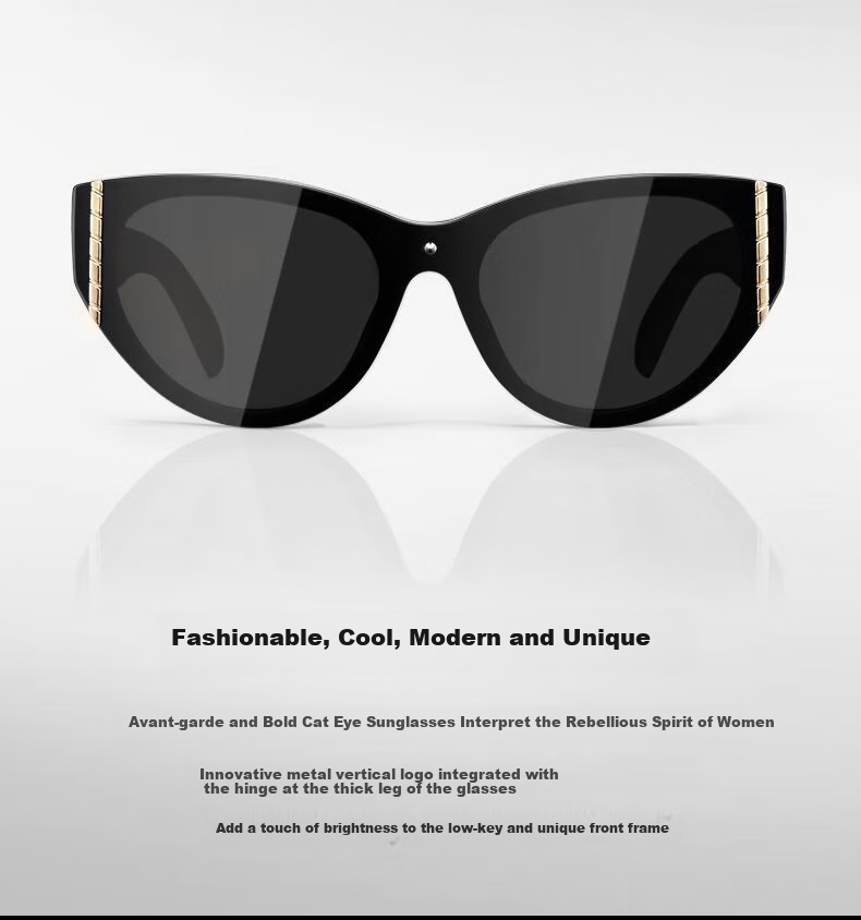 Cuntiandaofu Cat Eye Sunglasses, Vintage Square Face Large Frame Integrated High-End Look, Beige Frame with Dark Gray Lenses 3