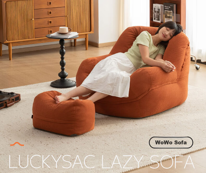 LUCKYSAC Lazy Bean Bag Sofa Chair for Living Room, Bedroom, Balcony, Single Person, Extra Large Olive Green Set 2