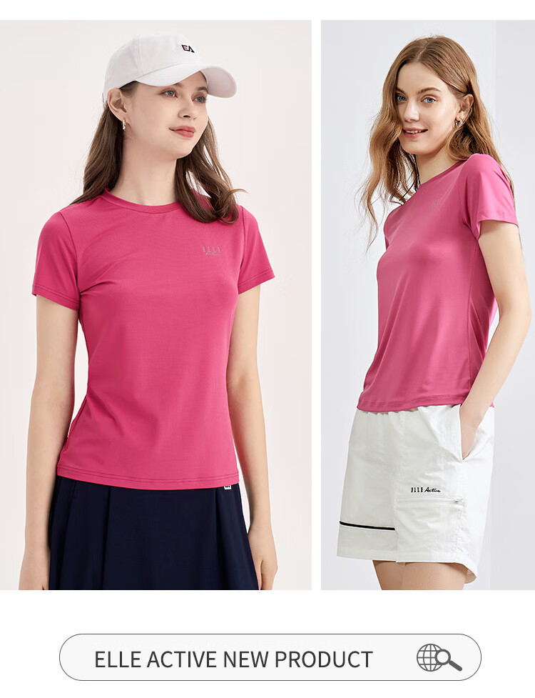 ELLE ACTIVE Quick-Dry Women's T-Shirt Short Sleeve Summer Sportswear Casual Comfortable Running Moisture-Wicking Outdoor Shirt Rose Red L 11