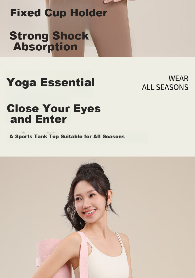 Ziyouxi Sports Bra for Women, Running Shock-Absorbing Fitness Vest, Thin Shoulder Straps Pilates Training One-Piece Bra Camisole 2