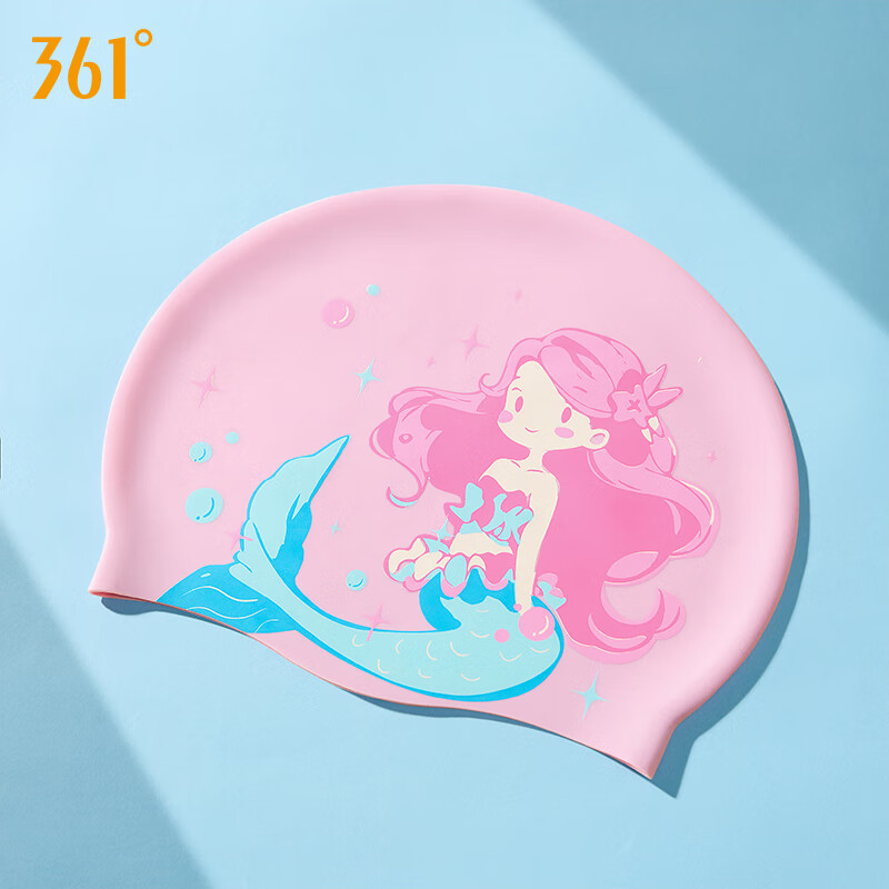 361° Children's Swim Cap for Girls, Non-Binding Silicone High-Elasticity Waterproof Comfortable Kids Swimming Gear Cap