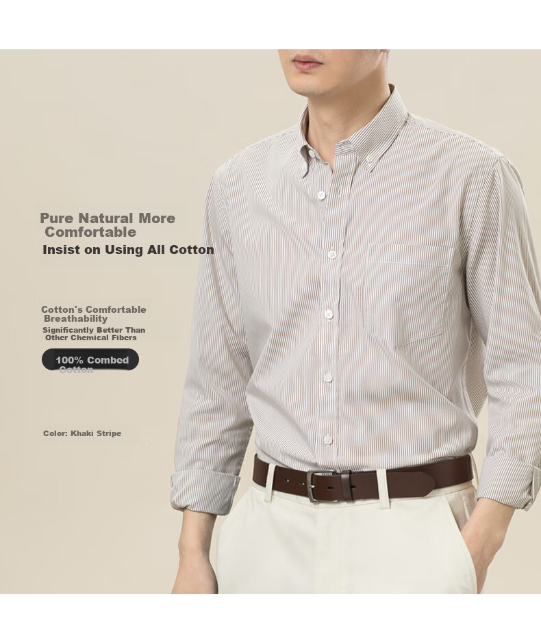BLACKMONDAY [Liquid Ammonia] Pure Cotton Long-Sleeve Shirt for Men, All-Cotton Vertical Striped Formal Business Casual Dress Shirt 2